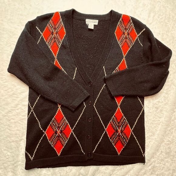 Alfred Dunner Womens Red and Gold V-Neck Wool Plaid Christmas Cardigan Medium - Picture 1 of 5